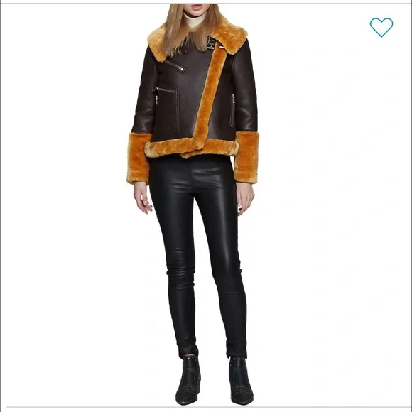 New Walter baker Eduardo faux fur trim leather jacket - Picture 3 of 16